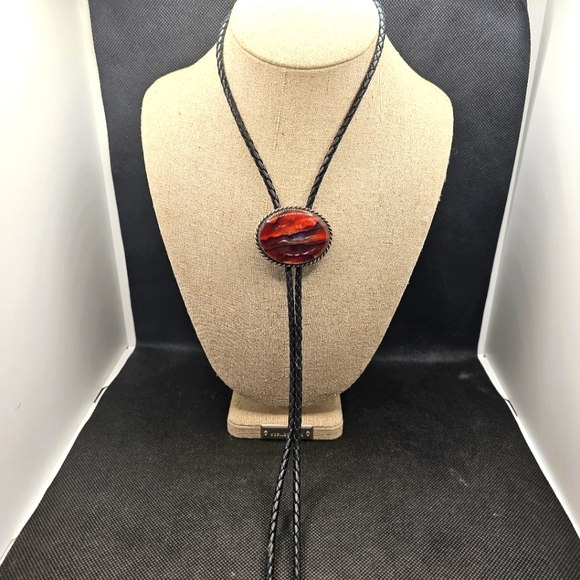 Navajo Abalone Silver Bolo Tie Vintage - Picture 2 of 4